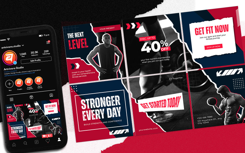 Sports and Gym Instagram Puzzle Template Social Media