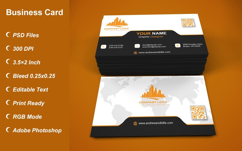 Visiting Card - Business Card - E-card Template with Customizable Designs - 409 Corporate Identity