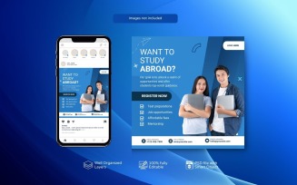 Modern PSD Template for Study Abroad Education Posts Blue