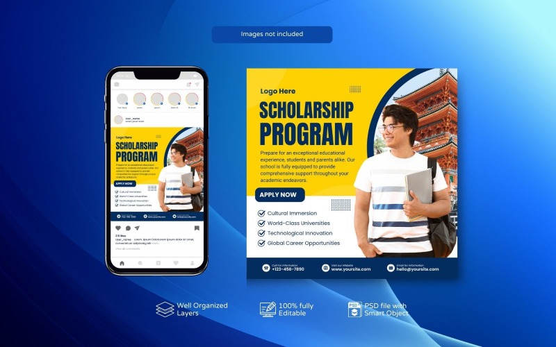 Premium Study Abroad Education Social Media PSD Template Yellow