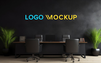 Realistic manager room wall logo mockup psd