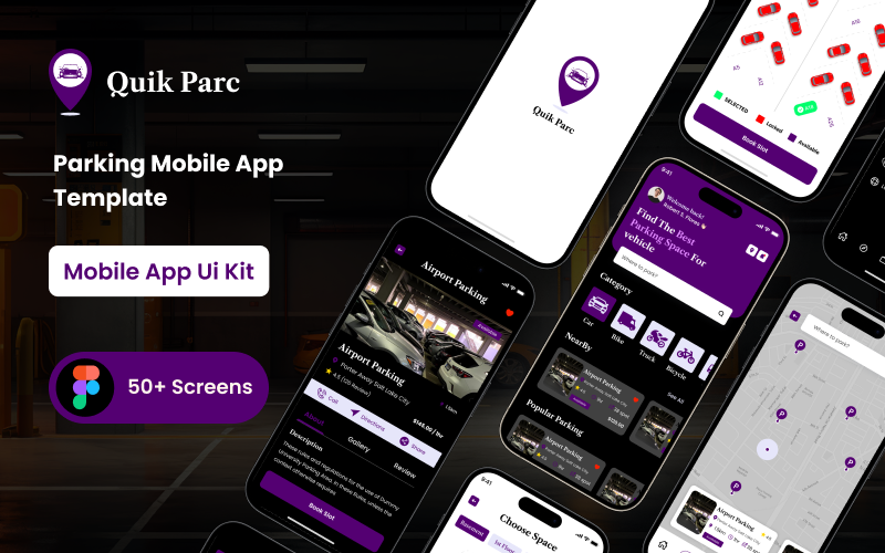 Quik Parc - Parking Mobile App Figma Template UI Element