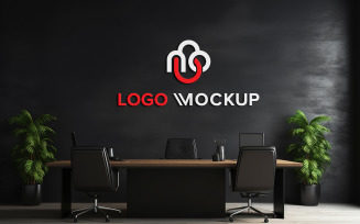 Black wall logo mockup in office manager room wall