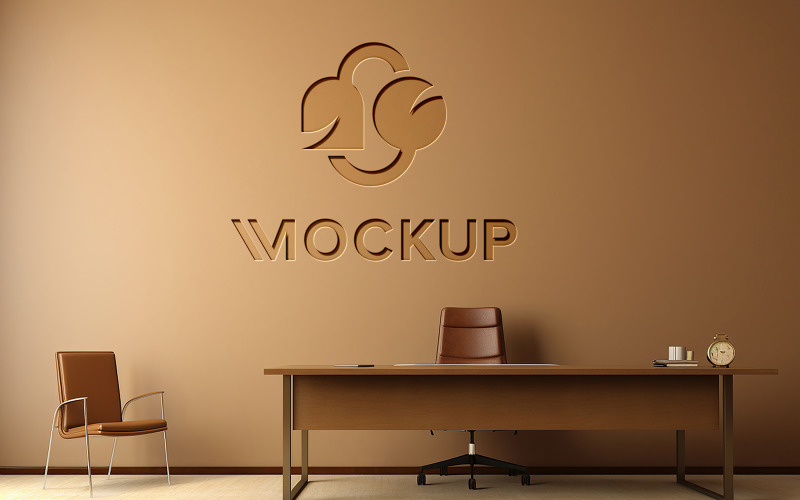 Indoor brown wall logo mockup psd realistic Product Mockup