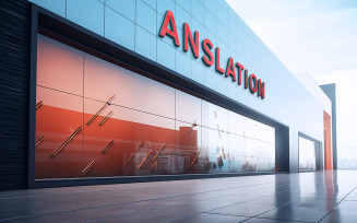 store front view 3d red logo mockup