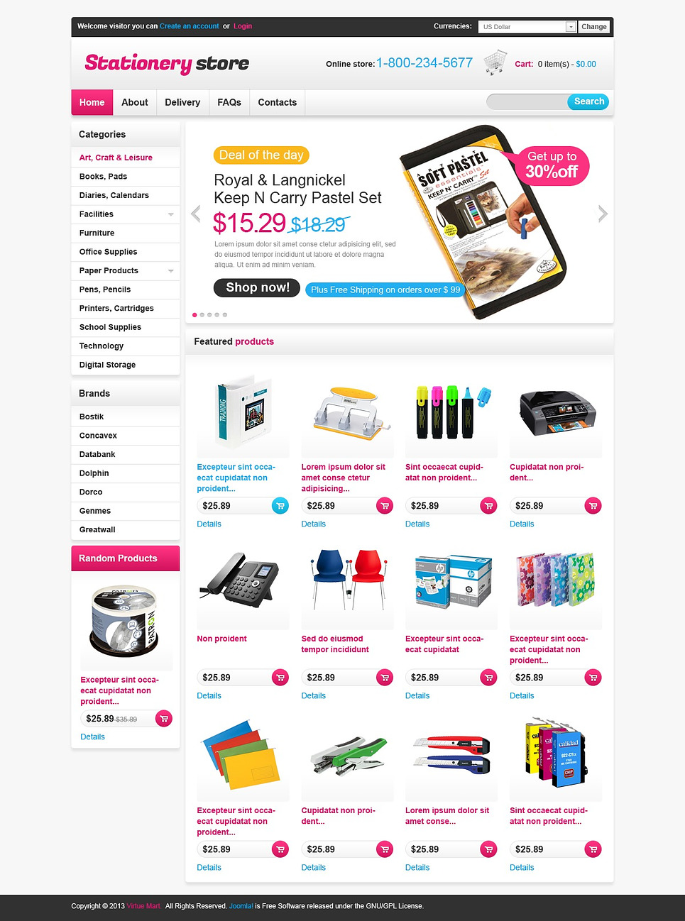 Stationery Store VirtueMart Template 44264 by WT VirtueMart Templates