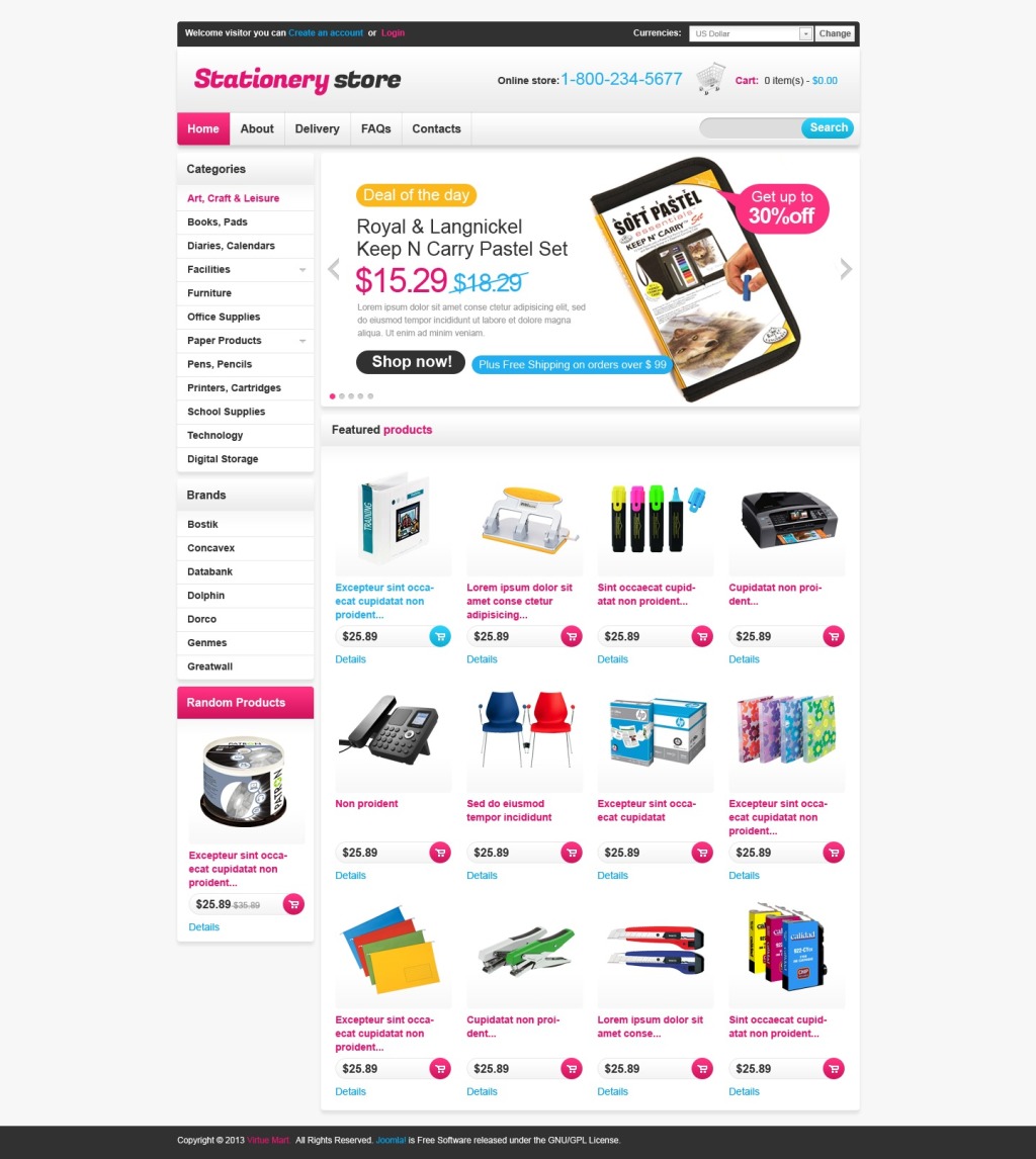 Live preview for Stationery Store VirtueMart Template 44264
