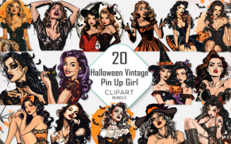 Halloween Vintage Pin Up Girl Clipart Bundle