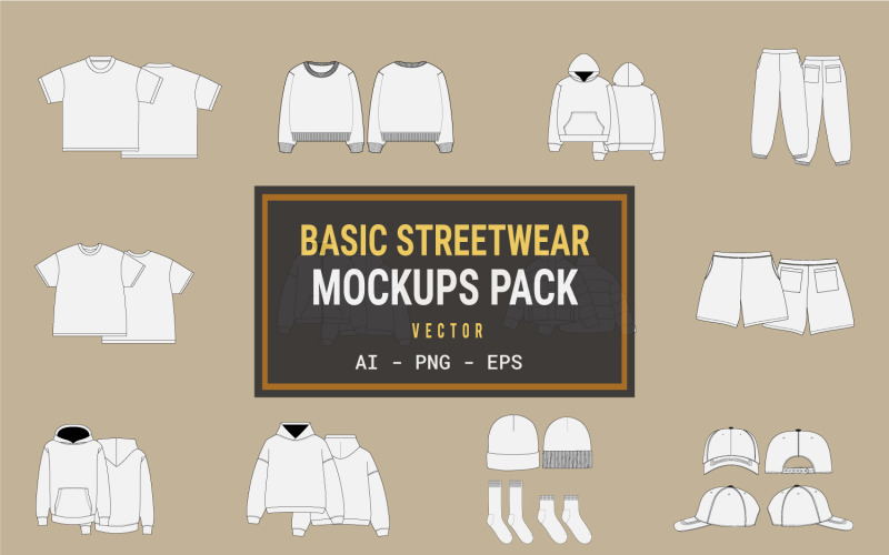 Basic Streetwear Vector Mockup Pack Product Mockup