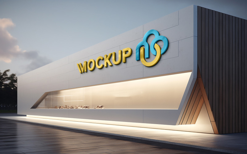 Building facade sign brand mockup Product Mockup