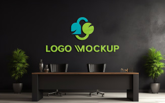 Minimalist office manager room black wall logo mockup indoor