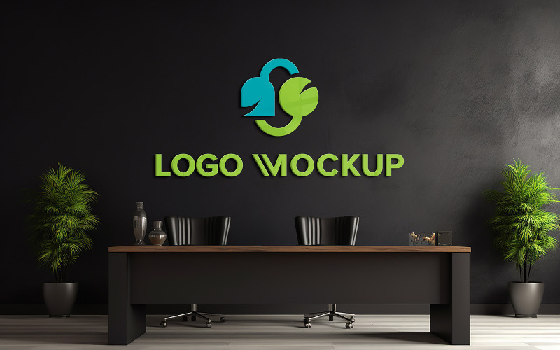 Minimalist office manager room black wall logo mockup indoor Product Mockup