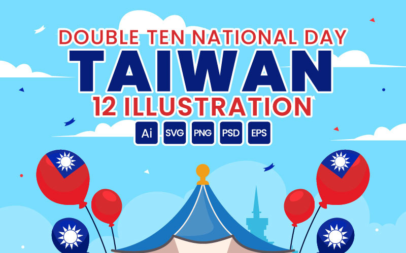 12 Double Ten Taiwan National Day Illustration