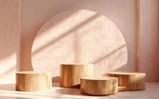 Wooden Podium for Product Presentation with Pink Wall 293