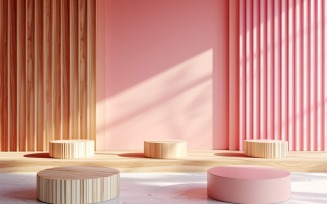 Wooden Podium for Product Presentation with Pink Wall 294