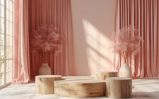 Product Presentation Podium Flying Pink Cloth Curtain 348