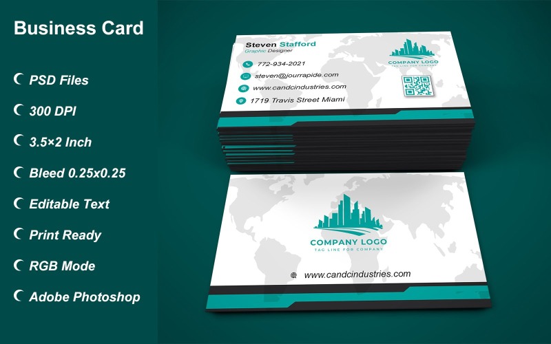 Visiting Card - Business Card - E-card Template with Customizable Designs - 424 Corporate Identity