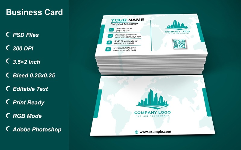 Visiting Card - Business Card - E-card Template with Customizable Designs - 425 Corporate Identity