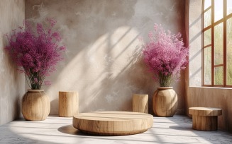 Wooden Podium for Product Presentation Boho Style 338