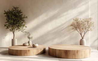 Wooden Podium for Product Presentation Boho Style 345