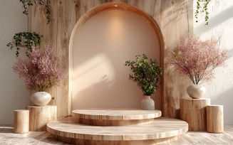 Wooden Podium for Product Presentation Boho Style 349