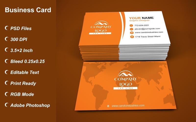 Business Card Template - E-card Template with Customizable Designs - 444 Corporate Identity