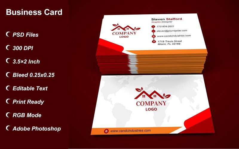 Business Card Template - E-card Template with Customizable Designs - 450 Corporate Identity