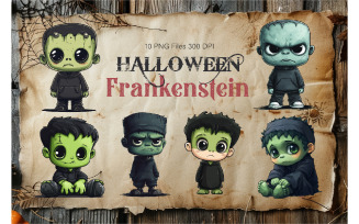 Cute Halloween Frankenstein. TShirt Sticker.