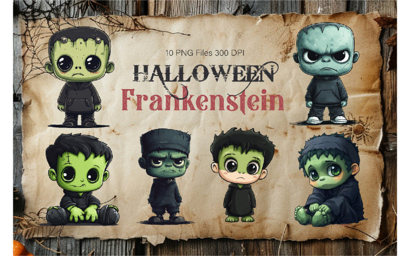 Cute Halloween Frankenstein. TShirt Sticker. Illustration