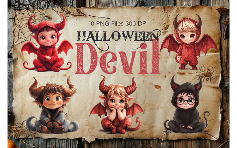 Cute Halloween Devil. TShirt Sticker. Illustration