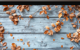 Festive autumn decor leaves branches Rustic Wooden Table. 53