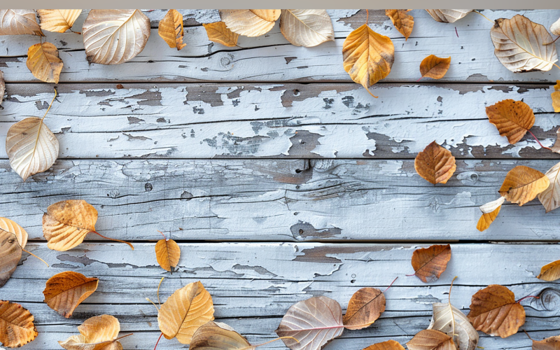 Festive autumn White Rustic Wooden Table leaves . 48 Illustration