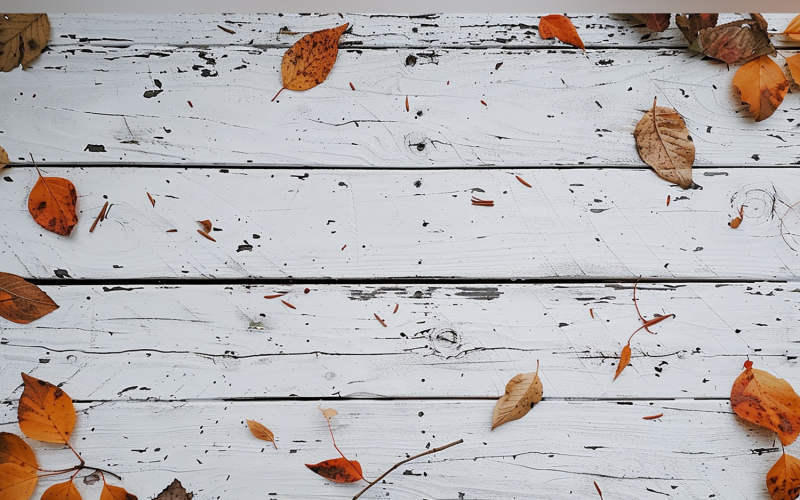 Festive autumn White Rustic Wooden Table leaves. 46 Illustration