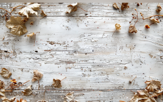 Festive autumn White Rustic Wooden Table leaves branches. 45