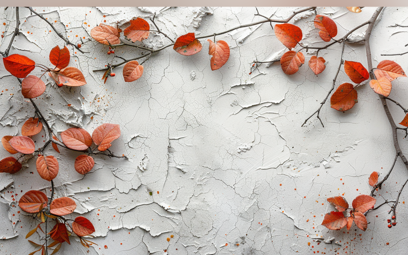 Festive autumn White Rustic Wooden Table leaves branches. 49 Illustration