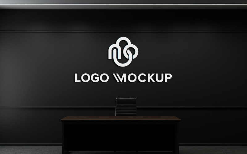 Indoor white logo mockup on black wall Product Mockup