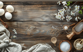 rustic wooden table. Coffee Tea pots And egg. 39