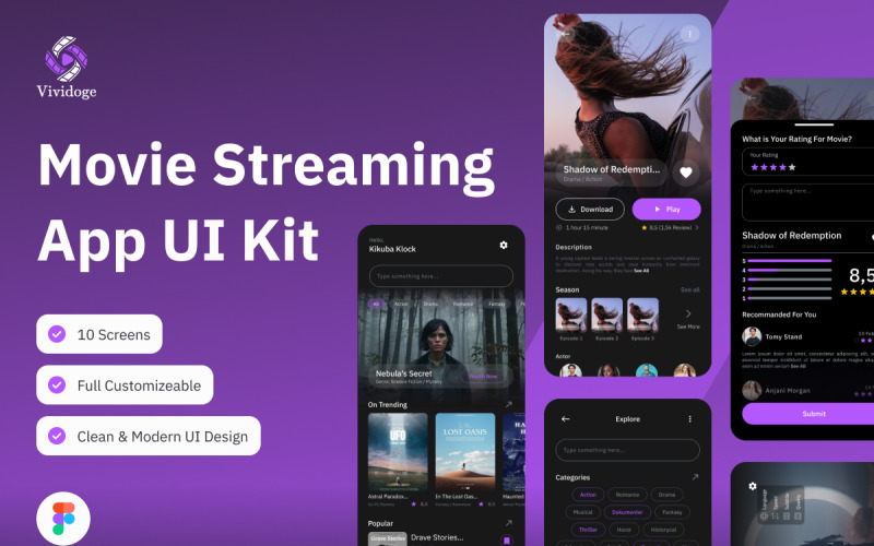Vividoge - Movie Streaming Mobile App UI Element
