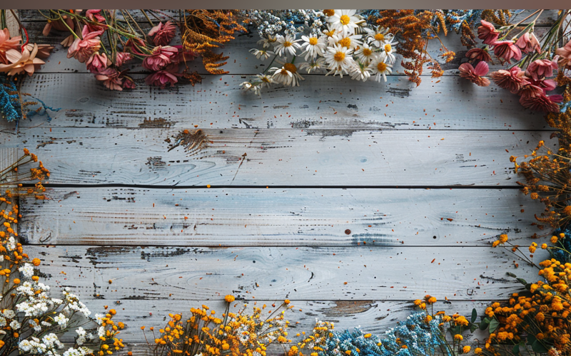 Festive autumn flowers Branches Rustic Wooden Table. 119 Illustration