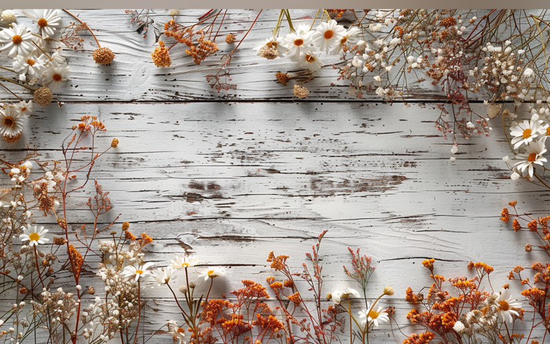 Festive autumn flowers Branches White Rustic Wooden Table 123 Illustration