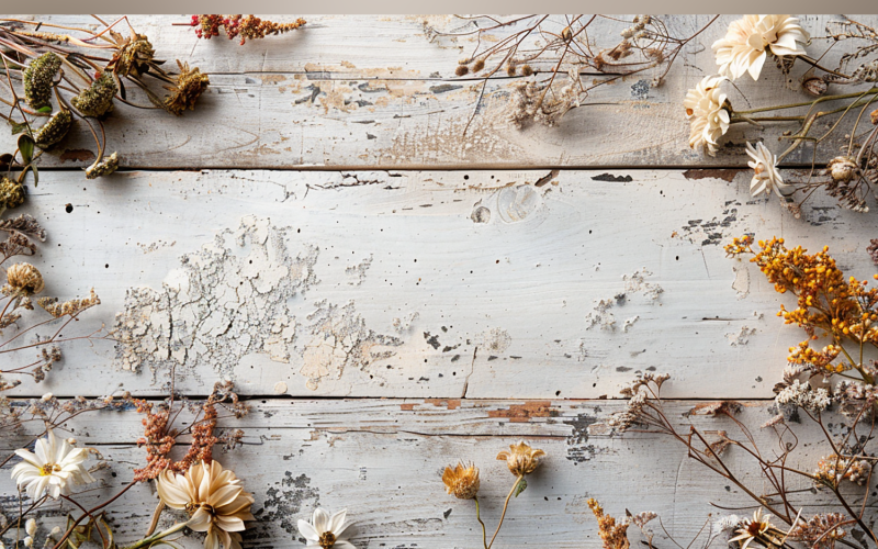 Festive autumn flowers Branches White Rustic Wooden Table 139 Illustration