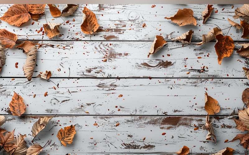 Festive autumn leaves branches white Rustic Wooden Table. 71 Illustration