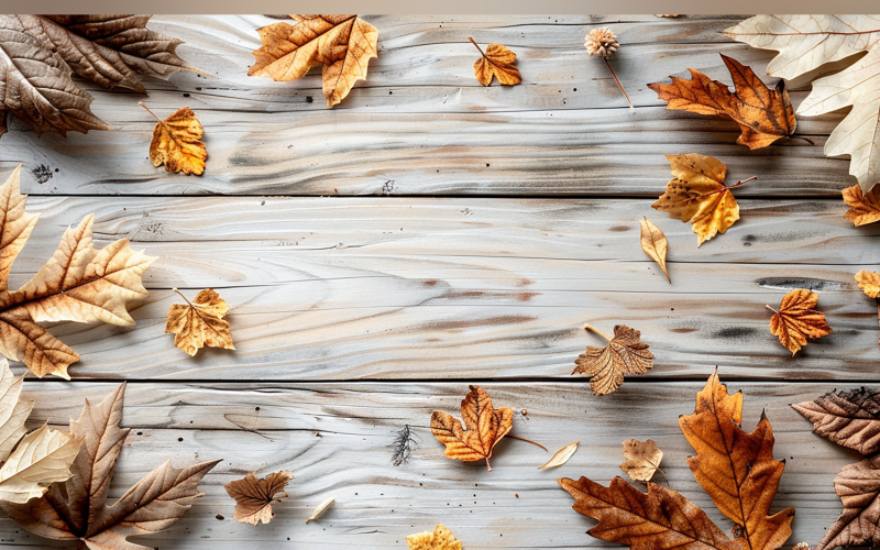 Festive autumn leaves branches white Rustic Wooden Table. 80 Illustration