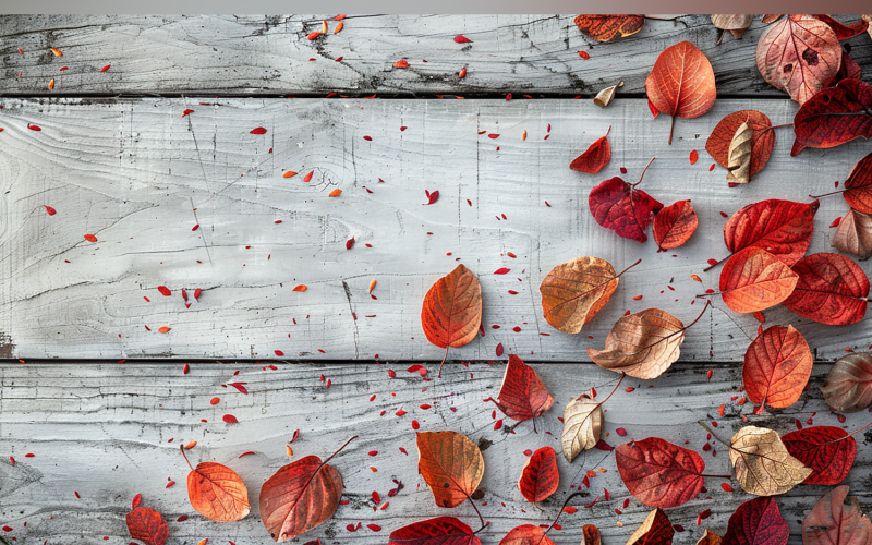 Festive autumn leaves Rustic Wooden Table 104 Illustration