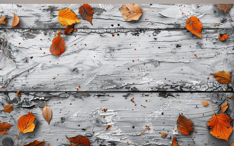 Festive autumn leaves White Rustic Wooden Tablel. 61 Illustration