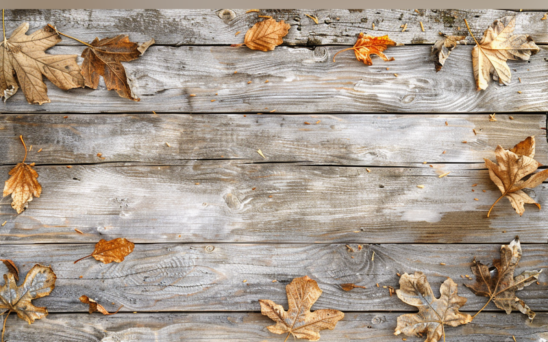 Festive autumn Rustic Wooden Table leaves . 69 Illustration