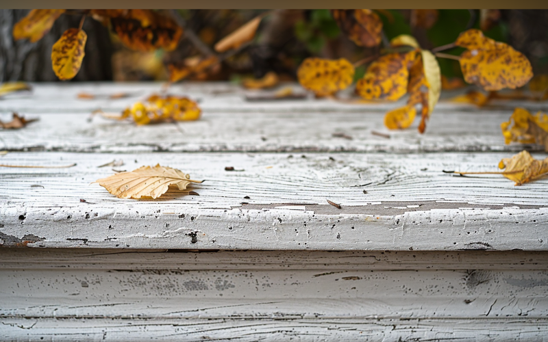 Festive autumn Rustic Wooden Table leaves branches. 60 Illustration