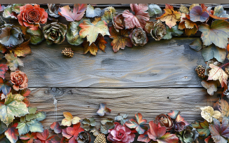 Festive autumn Rustic Wooden Table leaves flowers 81