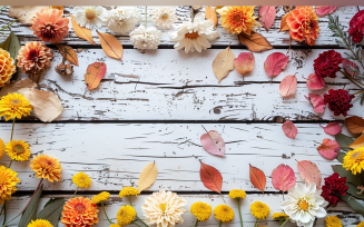 Festive autumn Rustic Wooden Table leaves flowers 82