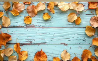 Festive autumn Rustic Wooden Table leaves flowers 85